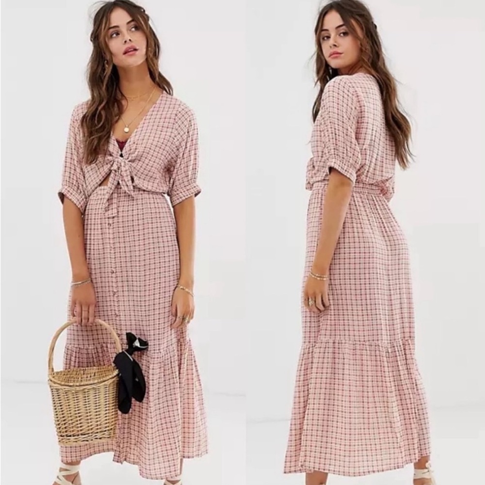 Faithfull The Brand Maple Midi Dress Emilinah Check Print Size 8